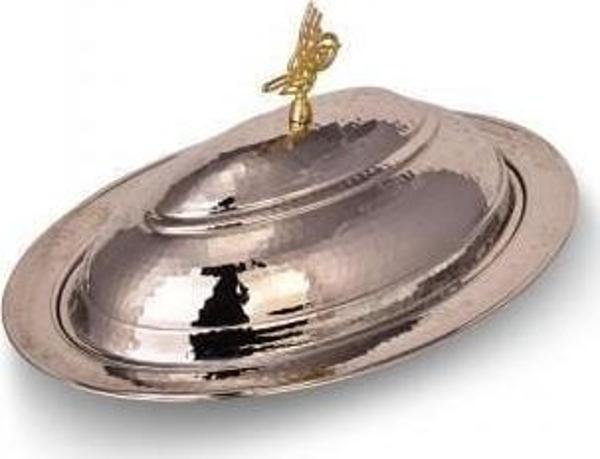 Turna Bakır Odabaşı Özel Kapak Kayık Sunum Tabağı 35 Cm El Dövme Nikel Turna4404-2 - Image 1