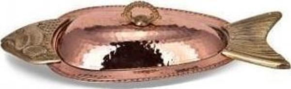 Turna Bakır Orkinos Kapaklı Balık Sunum Tabağı 60 Cm El Dövme Kırmızı Turna5834-1 - Image 1