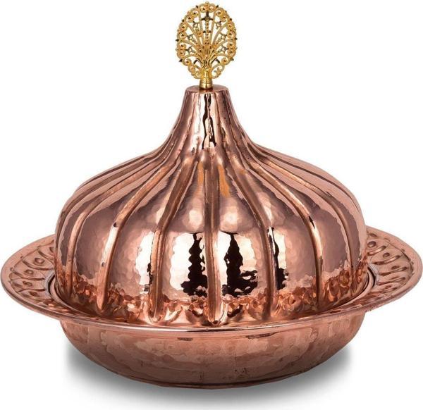 Turna Bakır Paşaçadırı Yuvarlak Sunum Tabağı 30 Cm El Dövme Kırmızı Turna9058-1 - Image 1