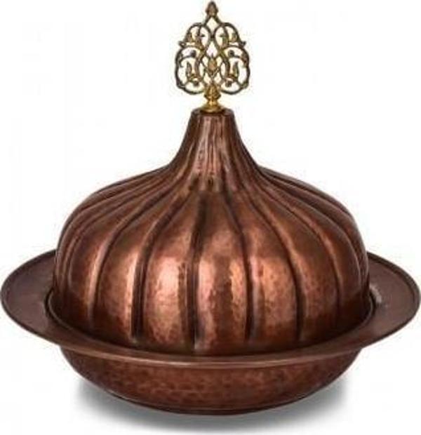 Turna Bakır Paşaçadırı Yuvarlak Sunum Tabağı 30 Cm El Dövme Oksit Turna9058-3 - Image 1