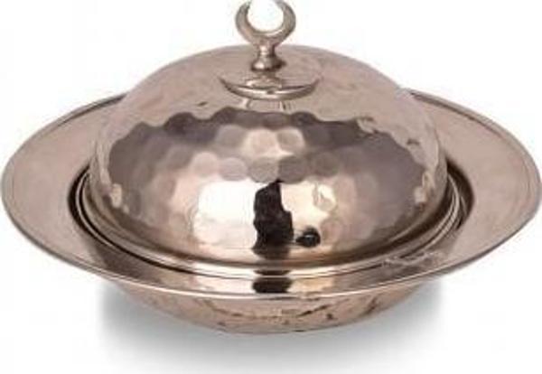Turna Bakır Saka Yuvarlak Lokumluk 11 Cm El Dövme Nikel Turna5809-2 - Image 1
