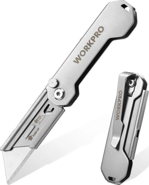 WORKPRO WP211016 Paslanmaz Çelik Gövde Katlanır Rötuş Maket Bıçağı - Image 1