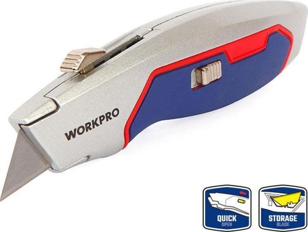 WORKPRO WP213011 Ağır Hizmet Alüminyum Gövde Geri Çekilebilir Rötuş Maket Bıçağı + 3 Adet Yedek Bıçak - Image 1