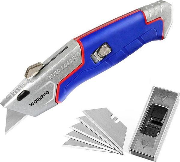 WORKPRO WP213012 Ağır Hizmet Alüminyum Gövde Geri Çekilebilir Rötuş Maket Bıçağı + 4 Adet Yedek Bıçak - Image 1