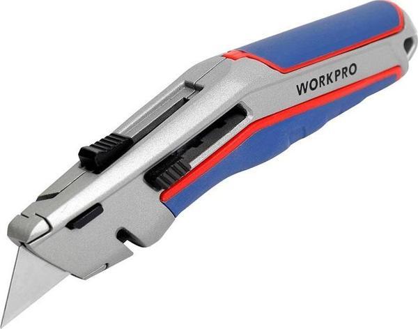WORKPRO WP213015 Ağır Hizmet Alüminyum Gövde Otomatik Geri Çekilebilir Rötuş Maket Bıçağı + 5 Adet Yedek Bıçak - Image 1