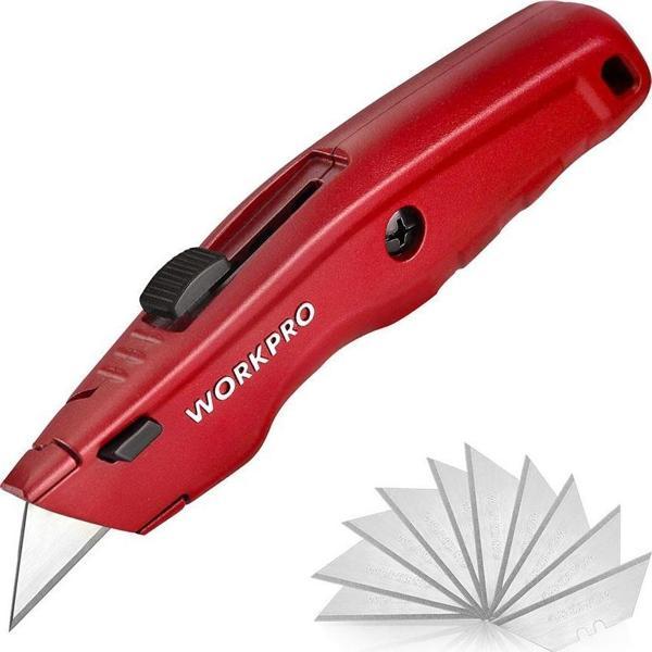 WORKPRO WP213017 Ağır Hizmet Alüminyum Gövde Geri Çekilebilir Rötuş Maket Bıçağı + 3 Adet Yedek Bıçak - Image 1