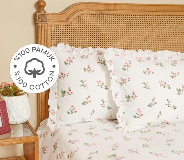 Karaca Home Silvie Kırmızı %100 Pamuk Fırfırlı Çift Kişilik Çarşaf Takımı - Image 1