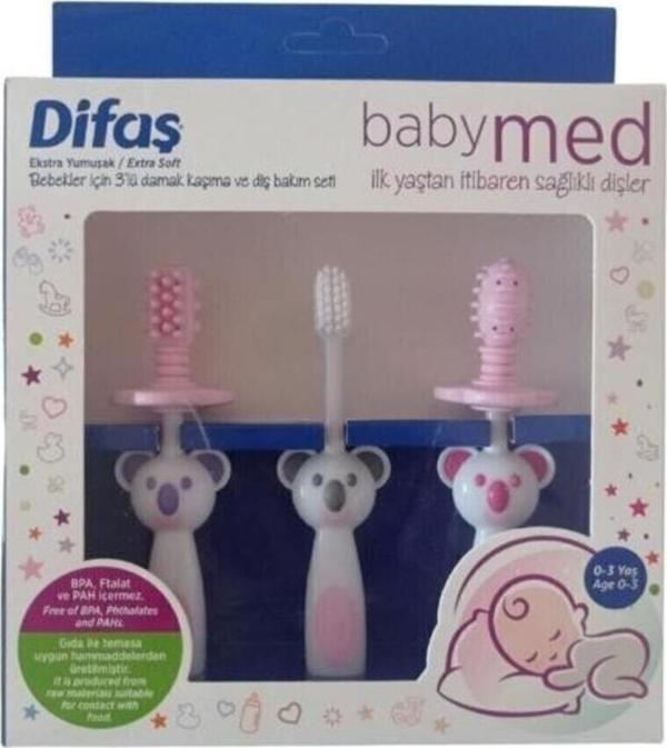 Difaş Babymed Bebekler Için 3'lü Diş Bakım Seti Diş Kaşıyıcı Ve Damak Kaşıyıcı Bebekler Için Diş Fır - Image 1