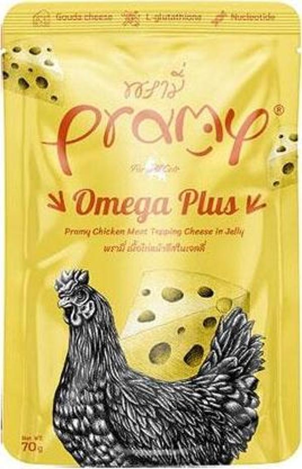 Pramy Omega Plus Jöle İçinde Tavuk Etli ve Peynirli Yetişkin Kedi Konservesi 70 Gr - Image 1