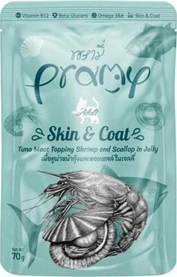 Pramy Skin Coat Jöle İçinde Karidesli Deniz Taraklı ve Ton Balıklı Yetişkin Kedi Konservesi 70 Gr - Image 1