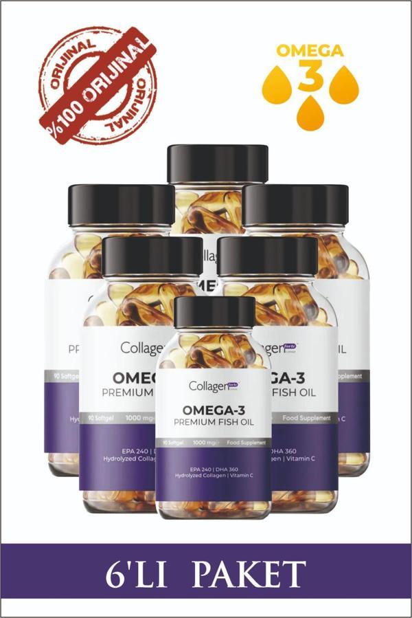 6 Adet Omega-3 Premium Fish Oil 90 Softgel X 1000mg, Balık Yağı, Hidrolize Kolajen - Image 1
