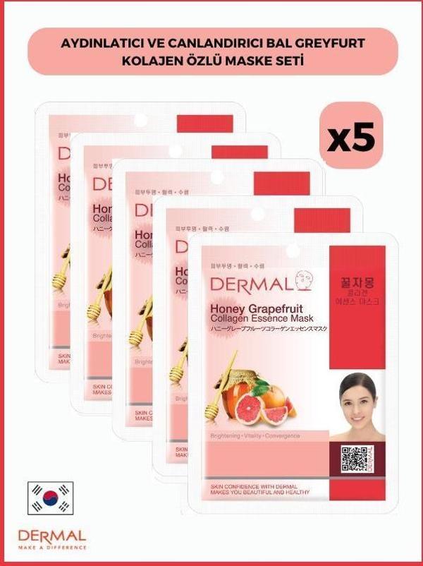 Dermal Aydınlatıcı Ve Canlandırıcı Bal Greyfurt Kolajen Özlü Maske 23 Gr 5 Adet - Image 1
