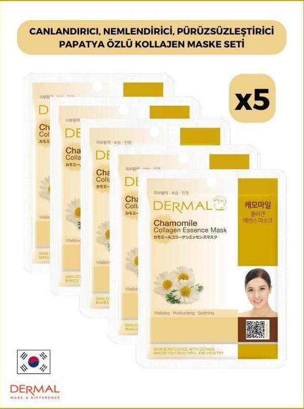 Dermal Canlandırıcı, Nemlendirici, Pürüzsüzleştirici Papatya Özlü Kollajen Maske 23 Gr 5 Adet - Image 1