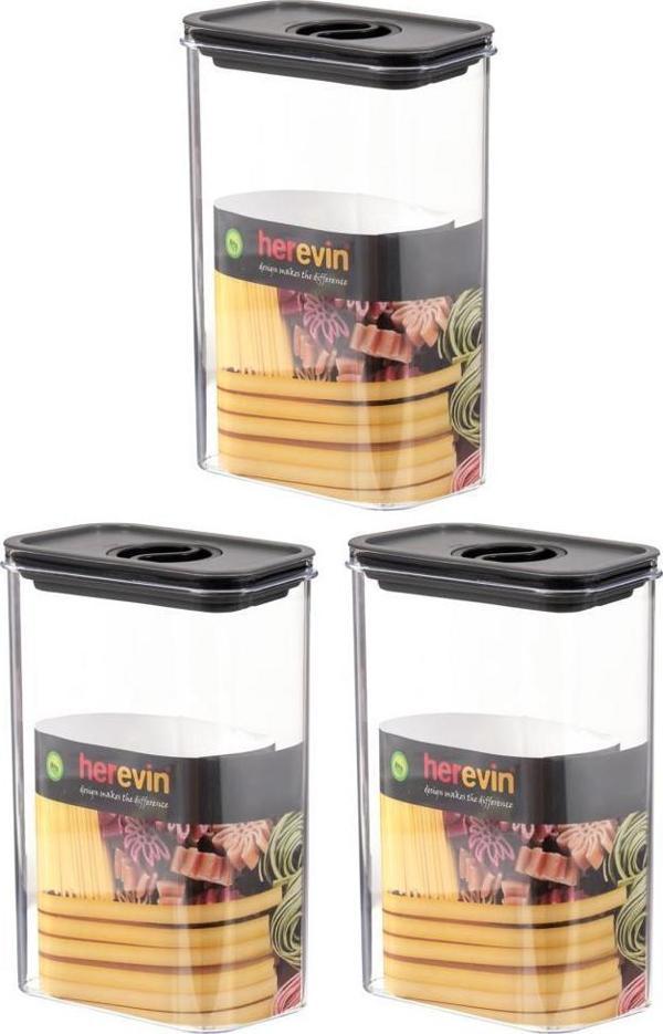 Herevin 3 Parça 2,5 lt Vakumlu Erzak Bakliyat Saklama Kavanozu Seti-Siyah - Image 1