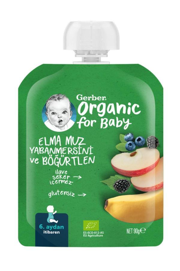 Gerber Organik Muzlu Yabanmersinli Böğürtlenli Elma Püresi 90g - Image 1