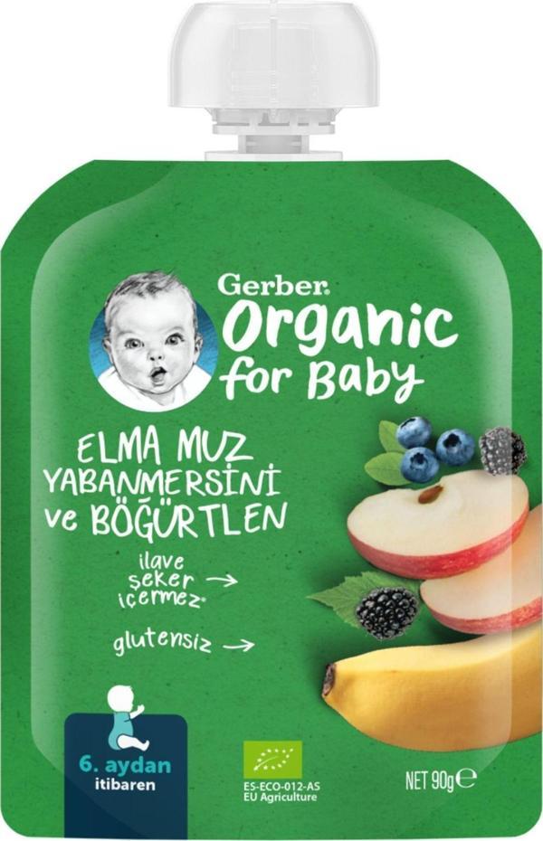 Gerber Organik Muzlu Yabanmersinli Böğürtlenli Elma Püresi 90g - Image 1