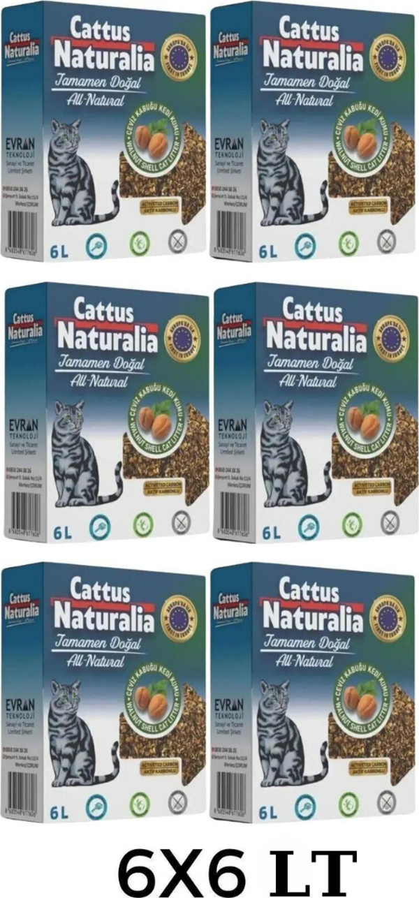 Cattus Naturalia Ceviz Kabuğundan Yapılmış Doğal Kedi Kumu 6'lı; Aktif Karbonlu, %100 Organik - Image 1