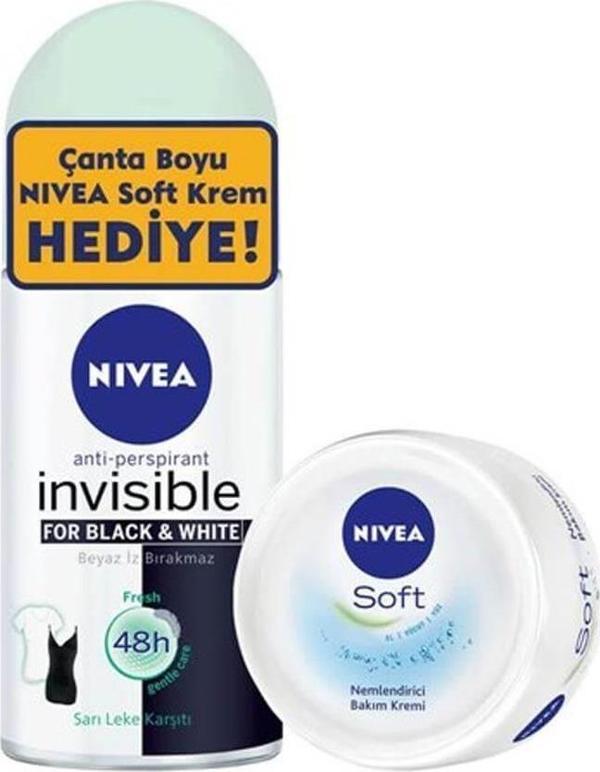 Nivea Roll on Fresh Invisible Black White Bayan 50 ml + Soft Krem 50 ml - Image 1
