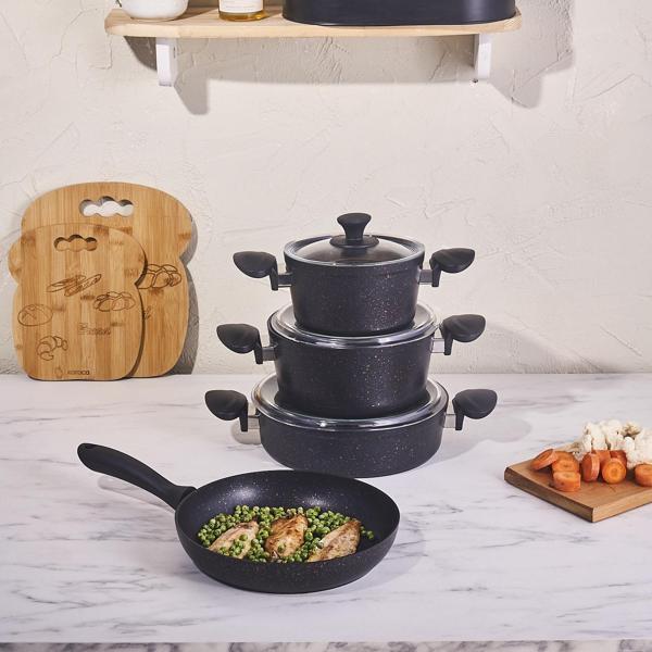 Karaca Biogranit Azelya 7 Parça Tencere Seti Blackgold - Image 1