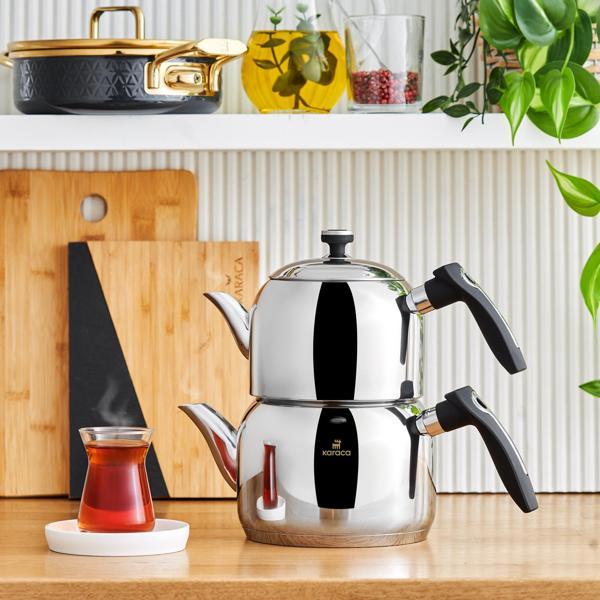 Karaca Asiye İndüksiyon Tabanlı Mini Çelik Çaydanlık Takımı - Image 1