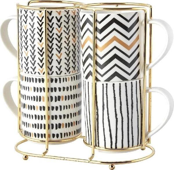 Karaca Nomar 5 Parça Standlı Porselen Kupa/Mug Seti 4X320 Ml - Image 1