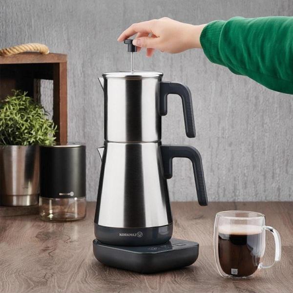 Korkmaz A850-01 Moderna Elektrikli Çay Makinesi French Press Özellikli Gri - Image 1