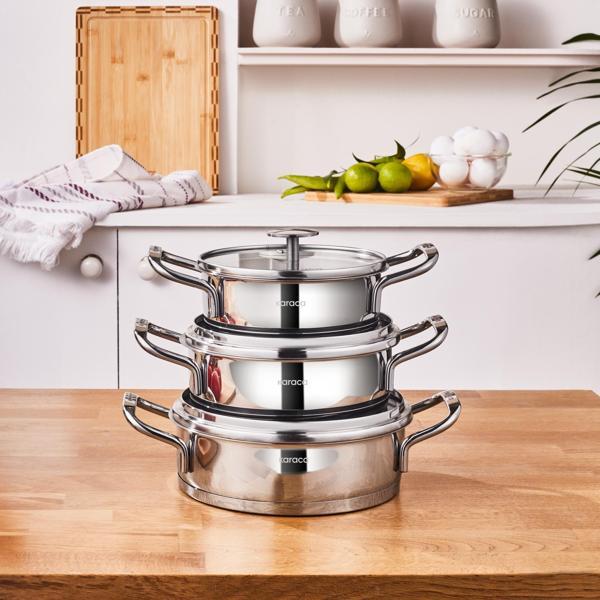 Karaca Vapor New İndüksiyon Tabanlı 6 Parça Çelik Sahan Set - Image 1