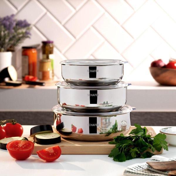 Schafer Practi Çelik Saklama Kabı 3 Lü (16-18-20 Cm) -6 Parça-Inox - Image 1