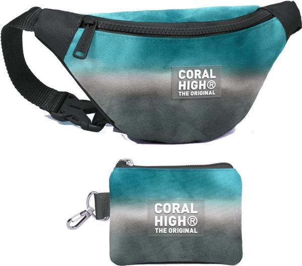 Coral High Erkek Çocuk Turkuaz Gri Batik Desenli Bel Çantası ve Bozuk Para Cüzdanı Set - Image 1
