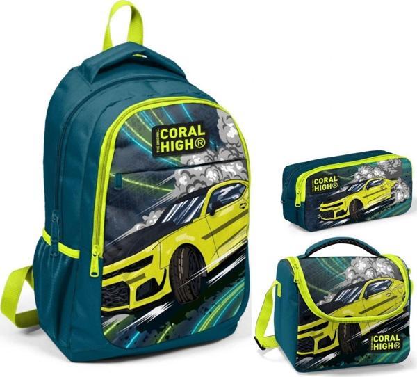 Coral High Nefti Sarı Araba Üçlü İlkokul Okul Çanta Seti - Image 1