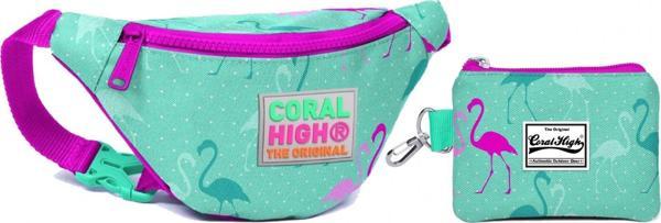 Coral High Flamingo Baskılı Bel Çantası Seti - Pembe/Yeşil - Image 1