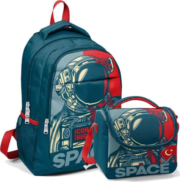 Coral High Okul Sırt Çantası ve Beslenme Çantası Erkek Çocuk Lacivert Astronot - Image 1