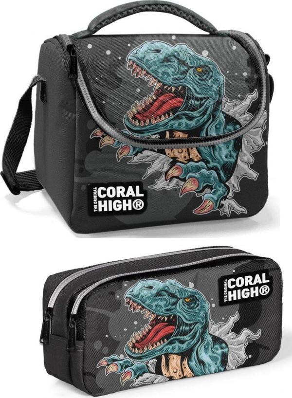 Coral High Gri Dinazor Erkek Çocuk Beslenme Çantası Seti - Image 1