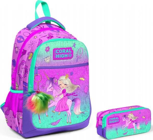 Coral High Pembe Yeşil Unicorn ve Prenses İlkokul Okul Sırt Çantası ve Kalemlik Seti - Image 1