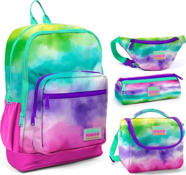 Coral High Renkli Boyama Üçlü Okul Çantası ve Bel Çantası Seti - Image 1