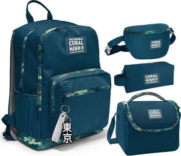 Coral High İlkokul/Ortaokul Çanta Seti ve Bel Çantası- Nefti Kamuflaj - Erkek Çocuk - Image 1