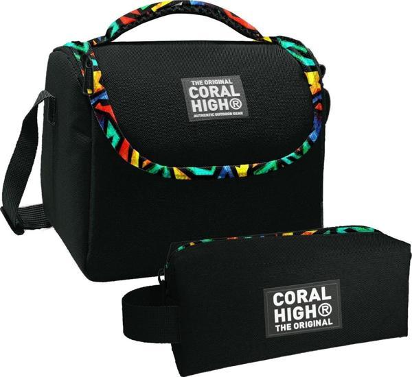 Coral High Siyah Grafiti Desenli Erkek Çocuk Isı Yalıtımlı Beslenme Çantası ve Kalemlik Seti - Image 1