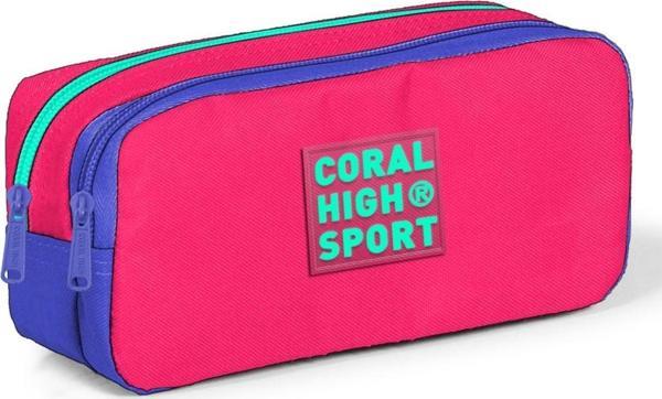 Coral High Sport İki Gözlü Neon Mercan Lavanta Kalem Çantası - Image 1