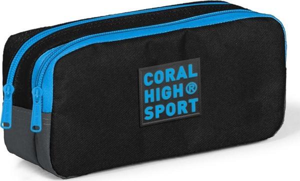 Coral High Sport İki Gözlü Siyah Gri Mavi Kalem Çantası - Image 1