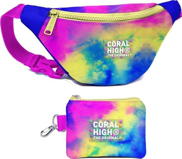 Coral High Kız Çocuk Renkli Batik Desenli Bel Çantası ve Bozuk Para Cüzdanı Set - Image 1