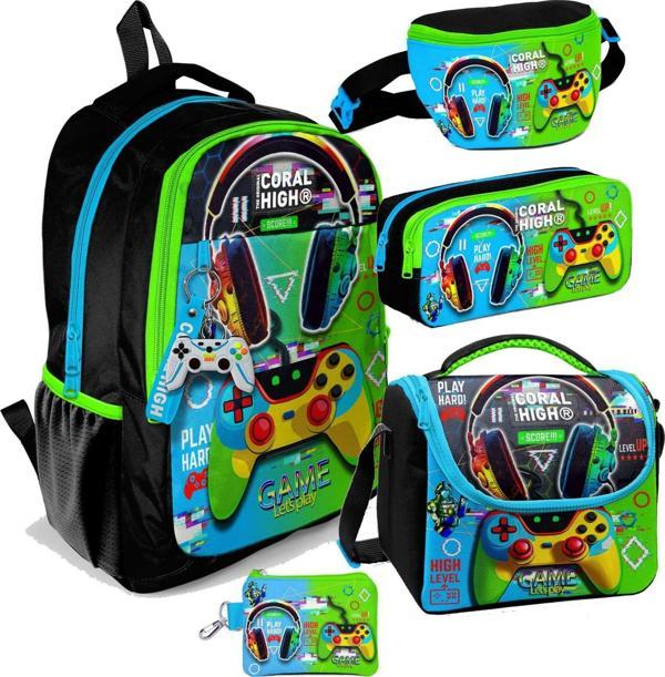 Coral High Kulaklık Game Desenli Erkek Çocuk Beşli Okul Çanta Seti - İlkokul ve Ortaokul İçin Uygun - Image 1