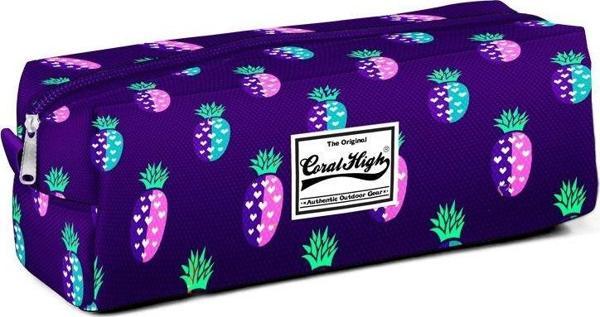 Coral High Tek Gözlü Mor Ananas Desenli Kalem Çantası - Kız - Image 1