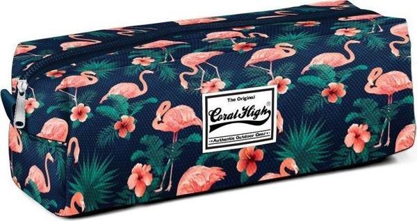 Coral High Tek Gözlü Yeşil/Pembe Flamingo Desenli Kalem Çantası - 22227 - Image 1