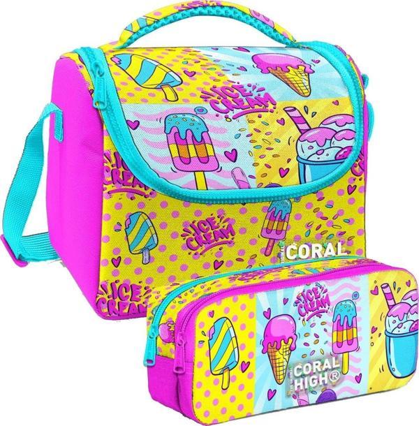 Coral High Mixed Dondurma Desenli Kız Çocuk Isı Yalıtımlı Beslenme Çantası ve Kalemlik Seti - Image 1