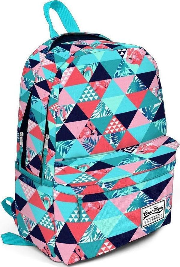 Coral High Üç Gözlü Flamingo Ekose Desenli Okul ve Günlük Sırt Çantası - 15,6 inc Laptop Bölmeli - Image 1