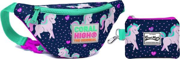 Coral High Unicorn Baskılı Bel Çantası Seti - Pembe/Yeşil - Image 1