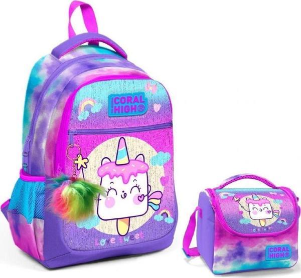 Coral High Mor Pembe Dondurma Okul Sırt ve Beslenme Çantası Seti - Kız Çocuk - Image 1