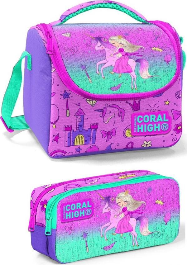 Coral High Mor Pembe Peri Kız Çocuk Beslenme Çantası Seti - Image 1