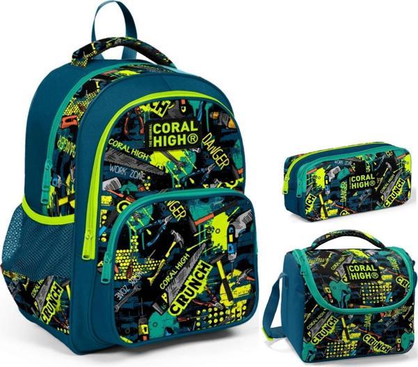 Coral High Yeşil El Aletleri Erkek Çocuk Üçlü İlkokul Okul Çanta Seti - Image 1