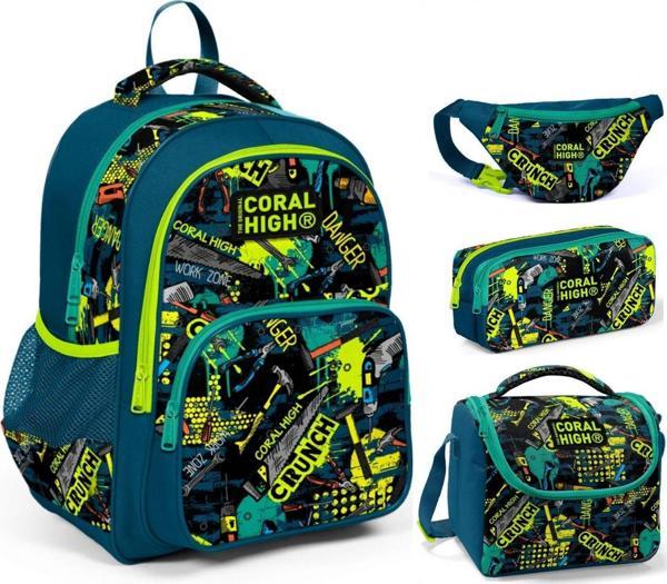 Coral High Yeşil El Aletleri Erkek Çocuk Üçlü Okul Çantası ve Bel Çantası Seti - Image 1
